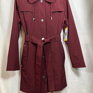 NWT London Fog women's Burgundy Red Maroon Trench Coat Hoodie size M